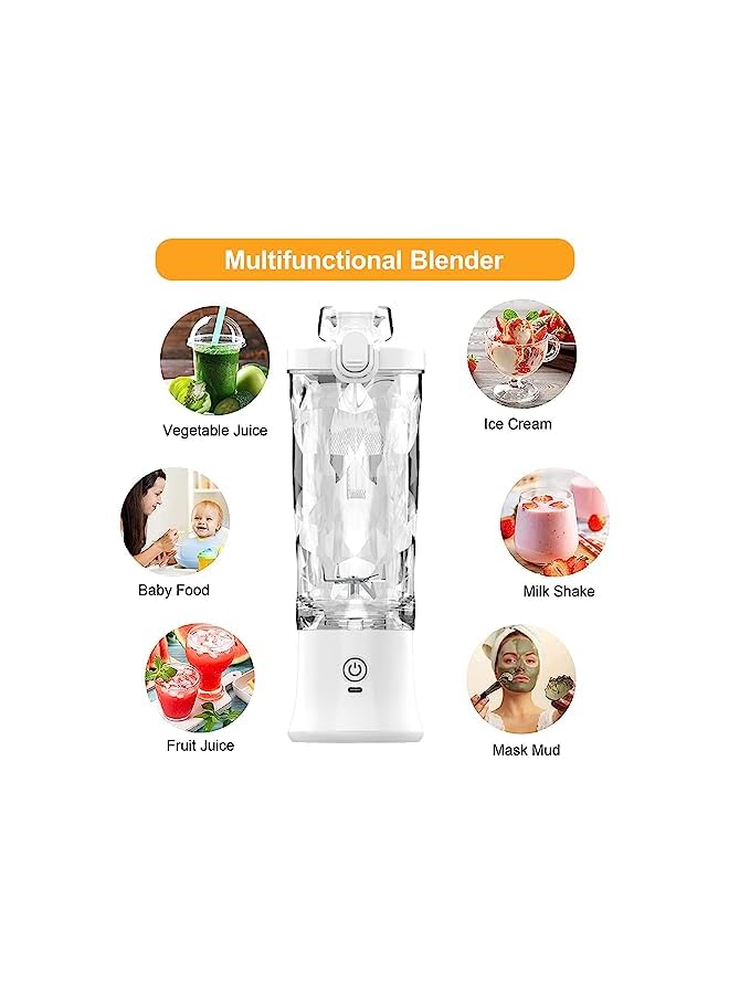 Portable Blender, Personal Size Hand Blender, Electric Juicer Blender（Usb Rechargeable), 6 Stainless Steel Blades Mini Travel Blender Smoothie Maker, Fruit and Milk Shakes - 600ML