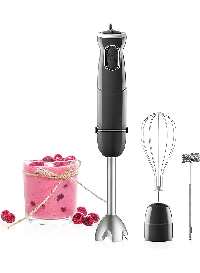 In 1 Hand Blender, 500W 6-Speed Immersion Stick Blender With Turbo Button, With Stainless Steel Whisk And Chopper, Black