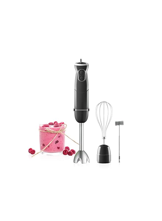 In 1 Hand Blender, 500W 6-Speed Immersion Stick Blender With Turbo Button, With Stainless Steel Whisk And Chopper, Black
