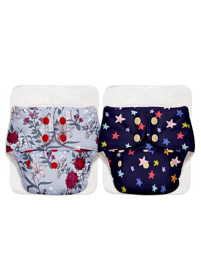 Basic Cloth Diaperspack Of 22 Certified Soft Fleece Lined Pocket Diapers With 2 Inserts With Snaps (For Unisex Babyredflowers And Blue Star)