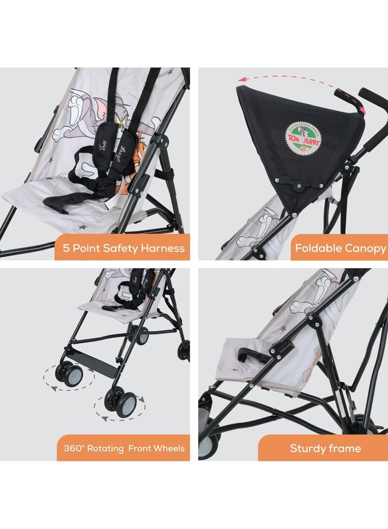 The WarnerBros Tom&Jerry Lightweight Buggy Stroller  3 to 36 Months Multicolor Rear Breaks Shoulder Strap And More