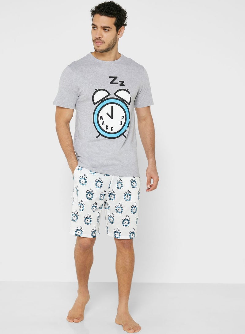 Printed T-Shirt & Pyjama Shorts Set