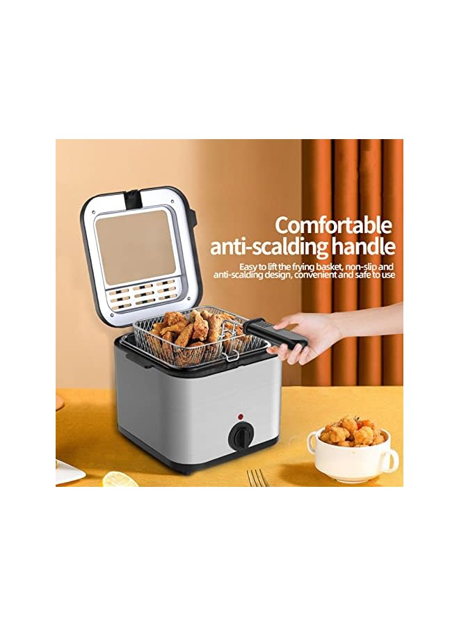 Deep Fryer 2.5L Tank Deep Fat Fryer with Viewing Window Temperature Up to 180°C Stainless Steel Chip Fryer Cold Zone Technology Removable Oil Basket Automatic Fryer 1000W (Black-B