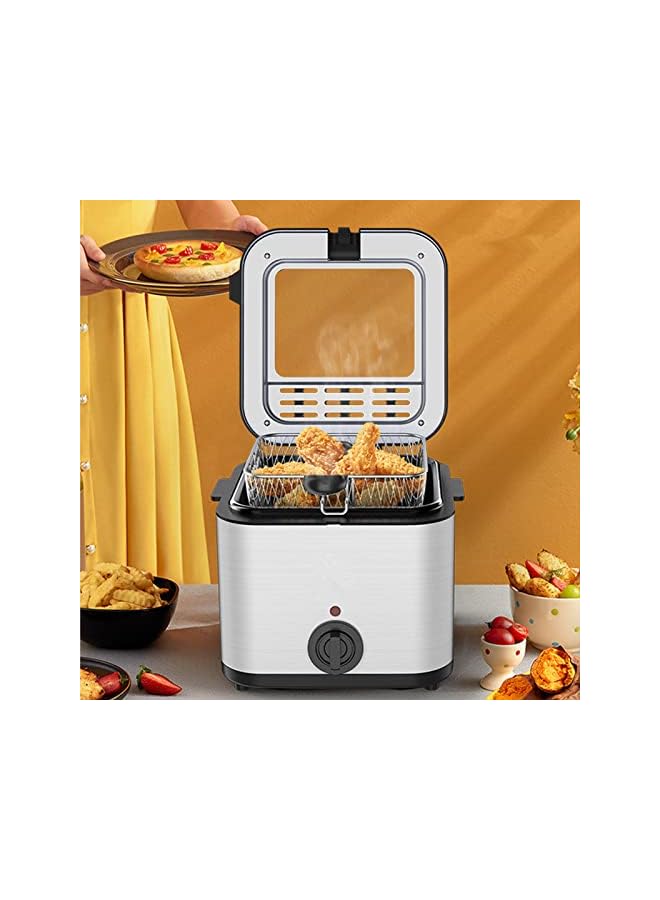 Deep Fryer 2.5L Tank Deep Fat Fryer with Viewing Window Temperature Up to 180°C Stainless Steel Chip Fryer Cold Zone Technology Removable Oil Basket Automatic Fryer 1000W (Black-B