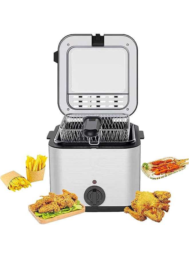 Deep Fryer 2.5L Tank Deep Fat Fryer with Viewing Window Temperature Up to 180°C Stainless Steel Chip Fryer Cold Zone Technology Removable Oil Basket Automatic Fryer 1000W (Black-B