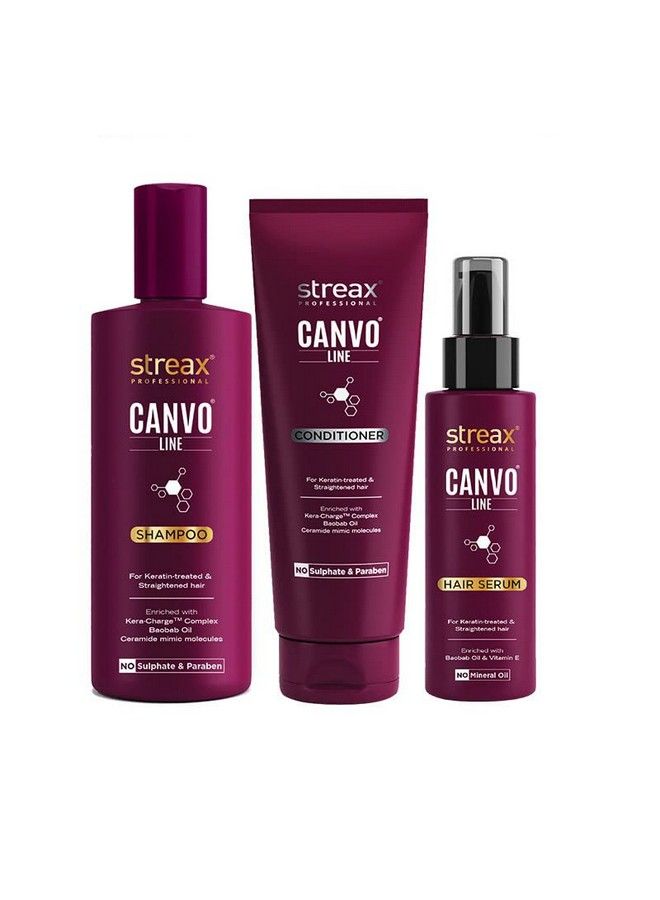 Streax Professional Canvoline Complete Hair Care Combo For Straightening Hair (Streax Canvoline Shampoo 300Ml + Conditioner 240Ml + Serum 100Ml) Pack Of 3