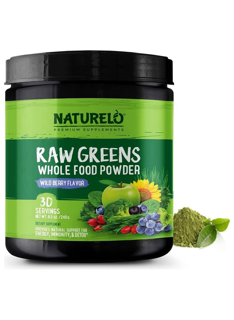 Raw Greens Whole Food Powder - Wild Berry Flavor - Formulated to Support Energy, Immunity, & Detox Dietary Supplement - 240g, 8.5oz - 30 Servings