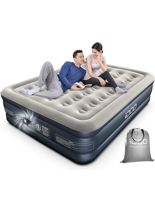 iDOO Air Bed Inflatable Double Mattress with Built-in Electric Pump, 152 x 203 x 46CM Queen, 3 Mins Quick Self-Inflation/Deflation Air Mattress, Portable Blow Up Bed for Camping Travel Home, 295kg MAX