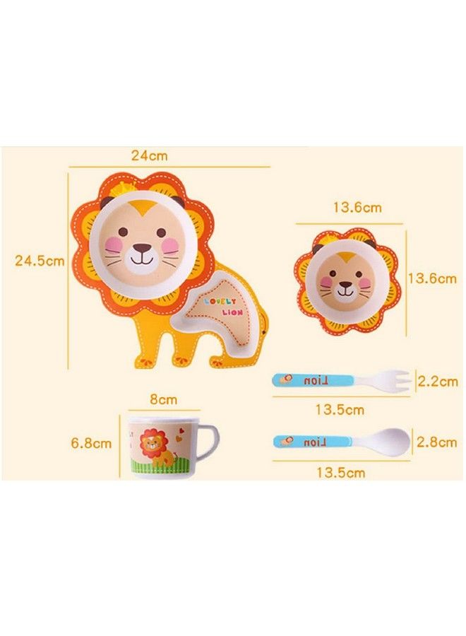 5 Pcs Cartoon Theme Bamboo Fiber Baby Feeding Set Tableware Baby Crockery Dining Set Feeding Set For New Born And Toddlers