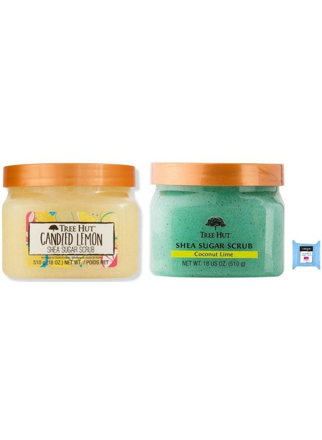 Shea Sugar Body Scrub Candied Lemon AND Coconut Lime18oz With Single Makeup Remover Wipe