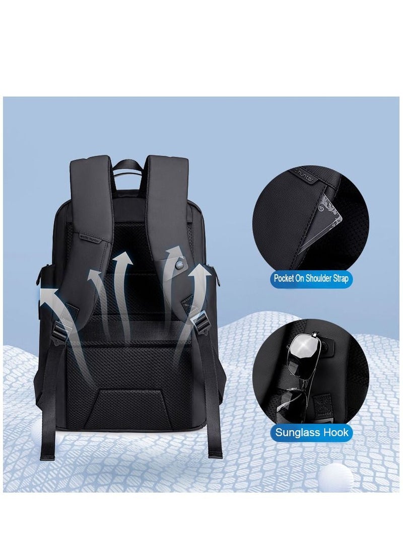 Business Backpack for Men Laptop Bag Office Travel Backpack iPad and Clothing Pocket Anti Theft Water Resistant Backpack with USB Port B00554 Black