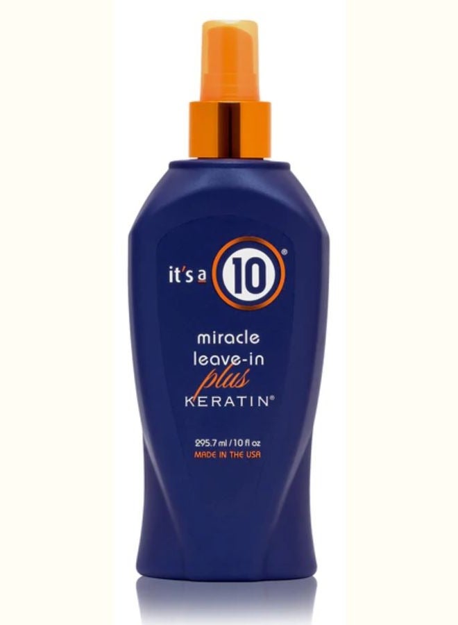 Miracle Leave In Plus Keratin For Unisex Spray, Hair Strength, Rebuilding, Heat, Protectant Spray, Frizz-Free Hair, Moisture Restoration, Protein Replenishment 10 oz