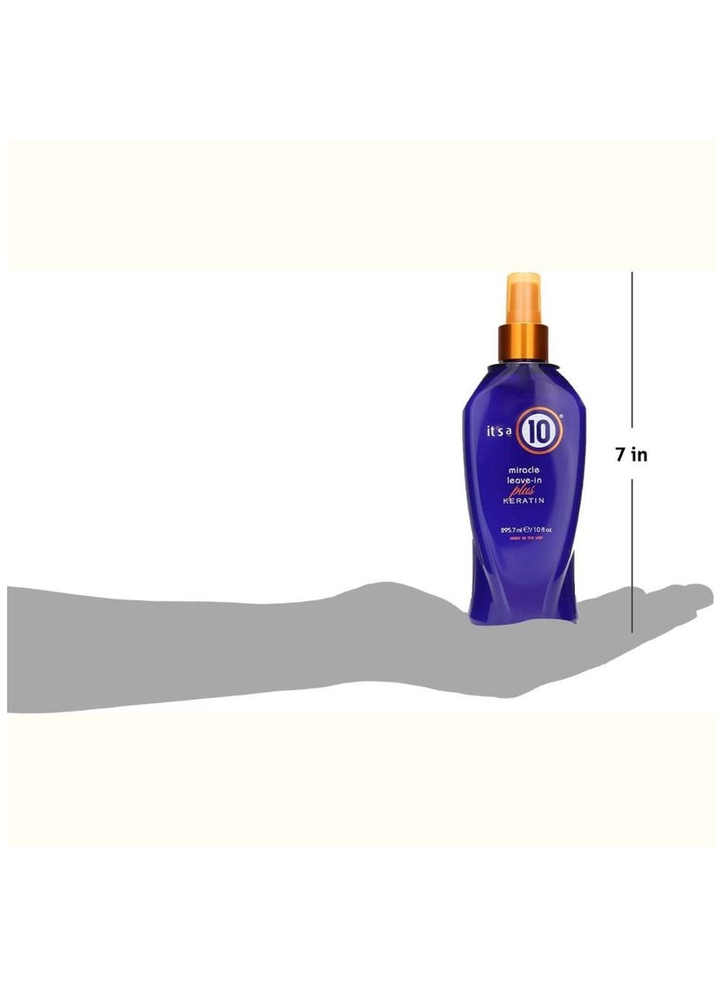 Miracle Leave In Plus Keratin For Unisex Spray, Hair Strength, Rebuilding, Heat, Protectant Spray, Frizz-Free Hair, Moisture Restoration, Protein Replenishment 10 oz