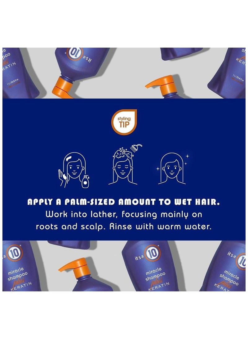 Haircare Miracle Shampoo Plus Keratin, Keratin protein, Color protection, Heat styling protection, Bouncier, softer hair 33.8 fl Oz