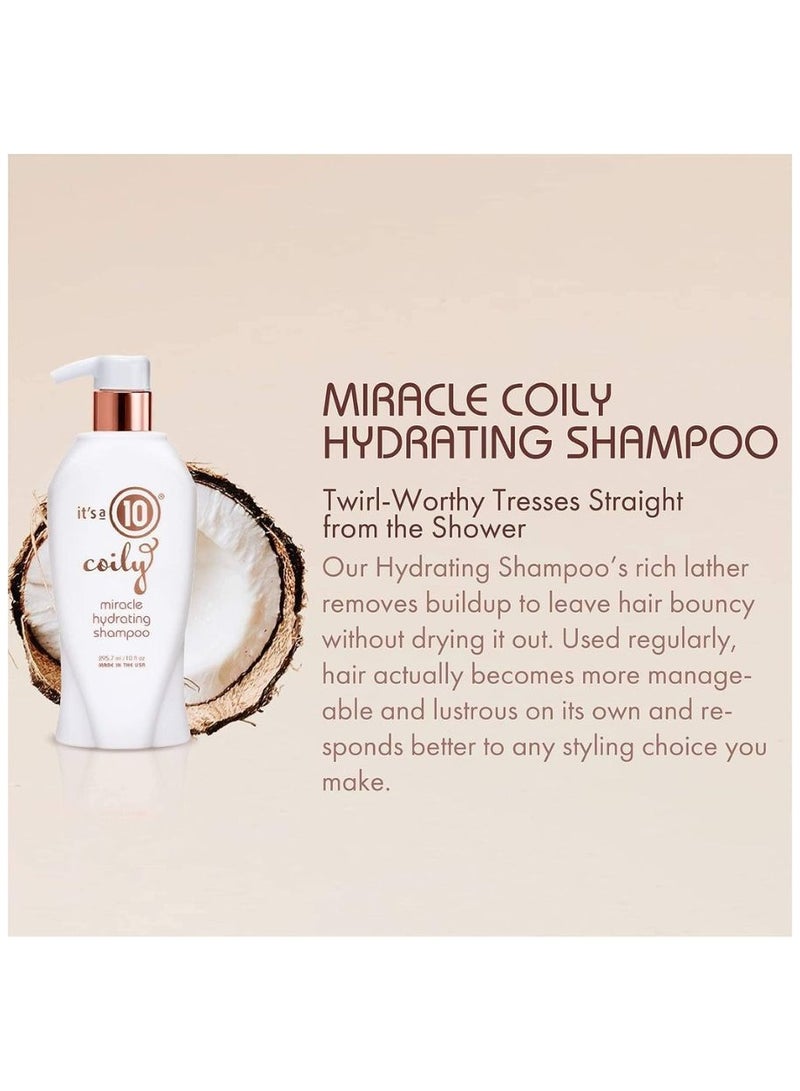 Haircare Miracle Coily Hydrating Shampoo, 10 oz, Curly and Wavy Hair Care, Deep Moisturizing Formula, Frizz Control Shine, Buildup Removal and Hair Strength