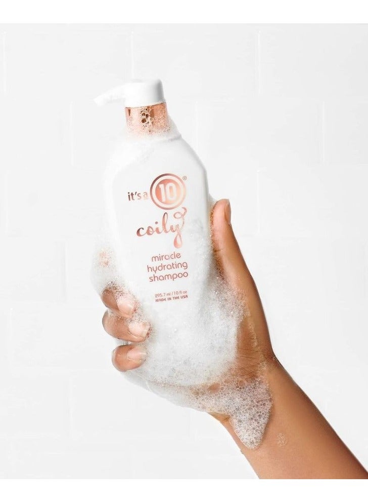 Haircare Miracle Coily Hydrating Shampoo, 10 oz, Curly and Wavy Hair Care, Deep Moisturizing Formula, Frizz Control Shine, Buildup Removal and Hair Strength