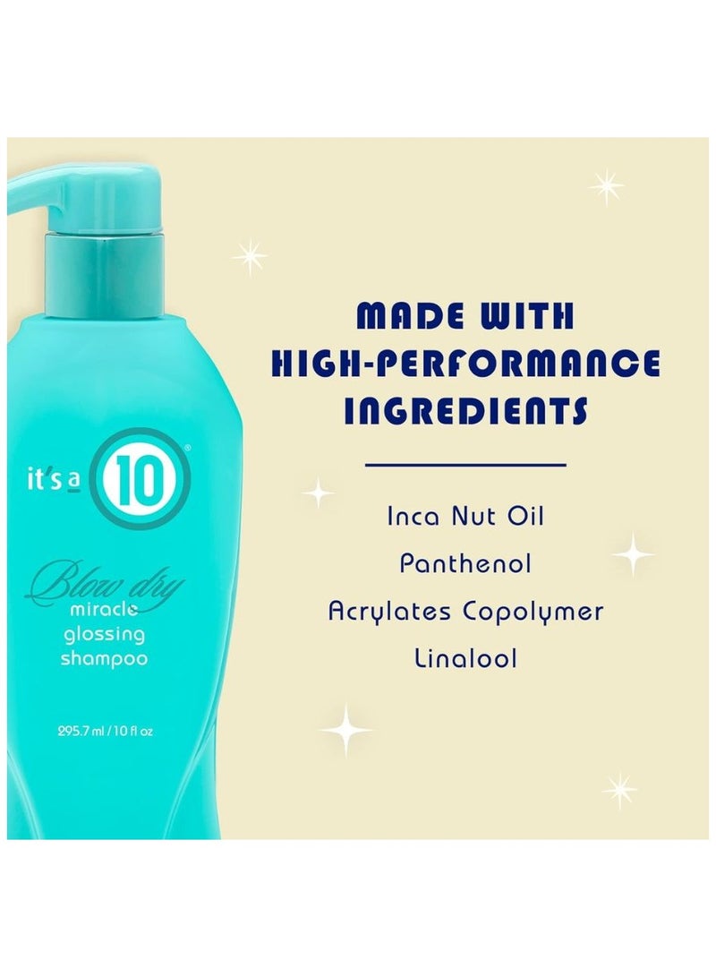 Miracle Blow Dry Glossing Shampoo For Unisex Shampoo, Shimmer effect, Shine Enhancing ingredients, Color protection, Silky texture, 10 Oz
