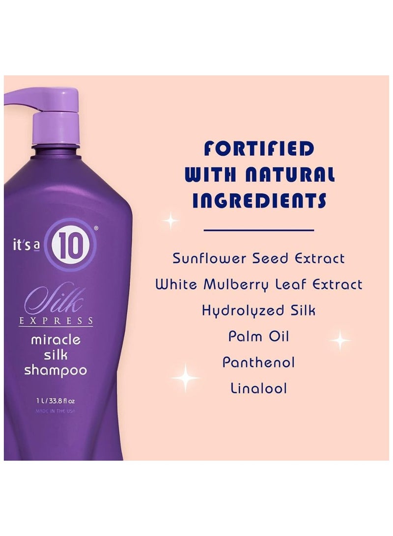 Haircare Silk Express Miracle Silk Shampoo, Hair Softness and Luster, Silk Protein Benefits, Heat Damage Protection, Smooth and Manageable Hair, 10 fl. Oz