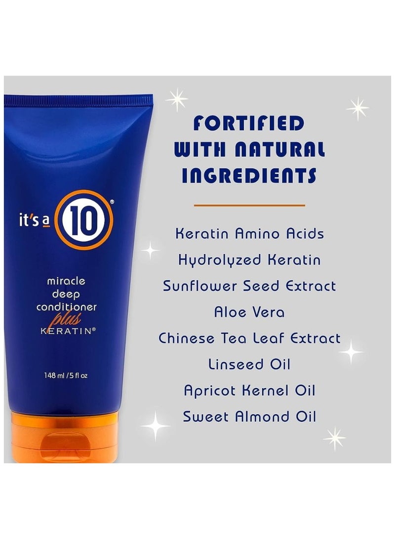 It's a 10 Miracle Deep Conditioner Plus Keratin, Hair revitalization, Keratin and Aloe vera, Heat protection, Smooth and shiny hair 5 fl. Oz