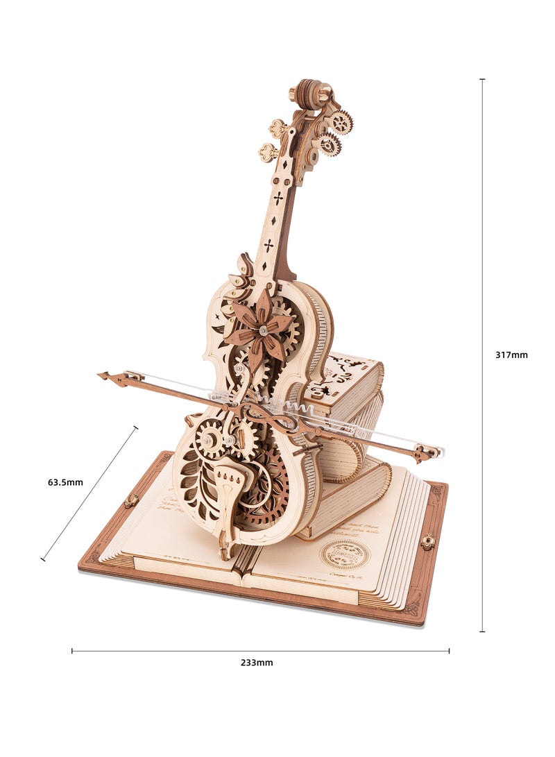 ROKR Scale Cello Music Box AMK63, Assembly Brain Teaser 3D Wooden Puzzle DIY Build Model Crafts Kits, Unique Home Decor Birthday Gifts Hobby for Teens or Adults