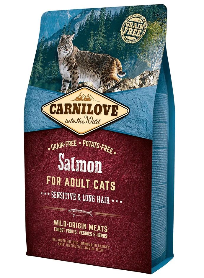 Dry Food with Salmon for Sensitive & Long Hair Adult Cats 2 kg