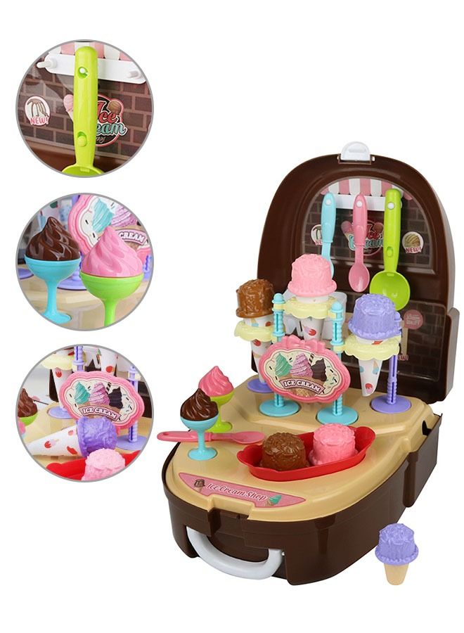 Ice Cream Playset for Kids, 34Pcs Pretend Pretend Dessert Playset with Suitcase，Kitchen Toy Set