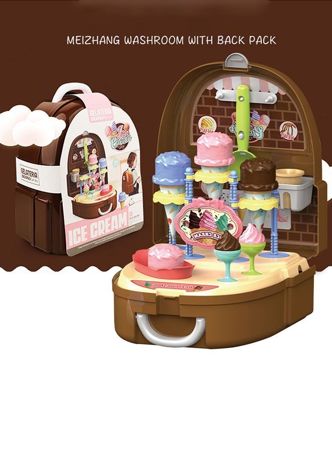 Ice Cream Playset for Kids, 34Pcs Pretend Pretend Dessert Playset with Suitcase，Kitchen Toy Set