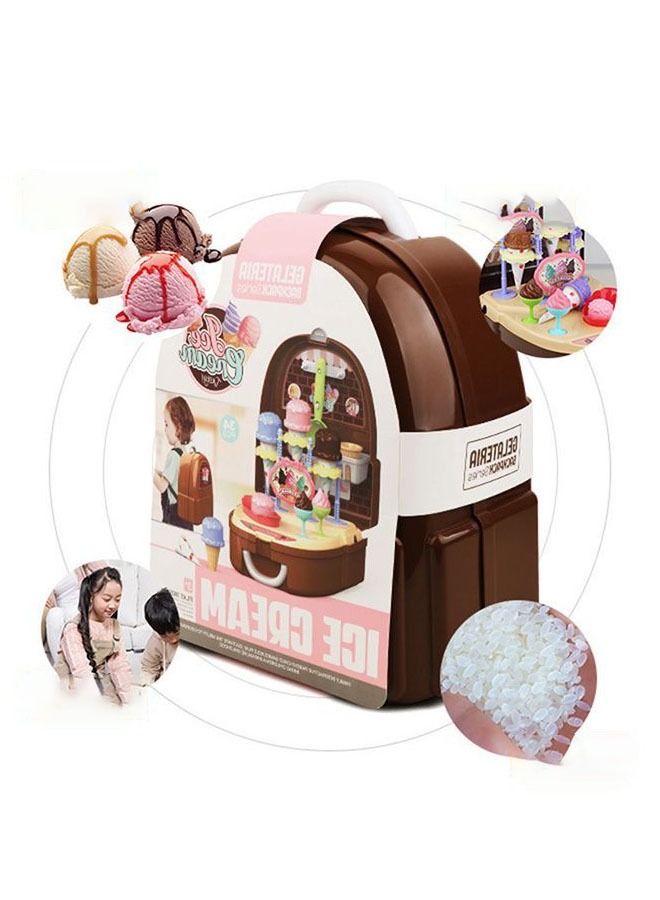 Ice Cream Playset for Kids, 34Pcs Pretend Pretend Dessert Playset with Suitcase，Kitchen Toy Set