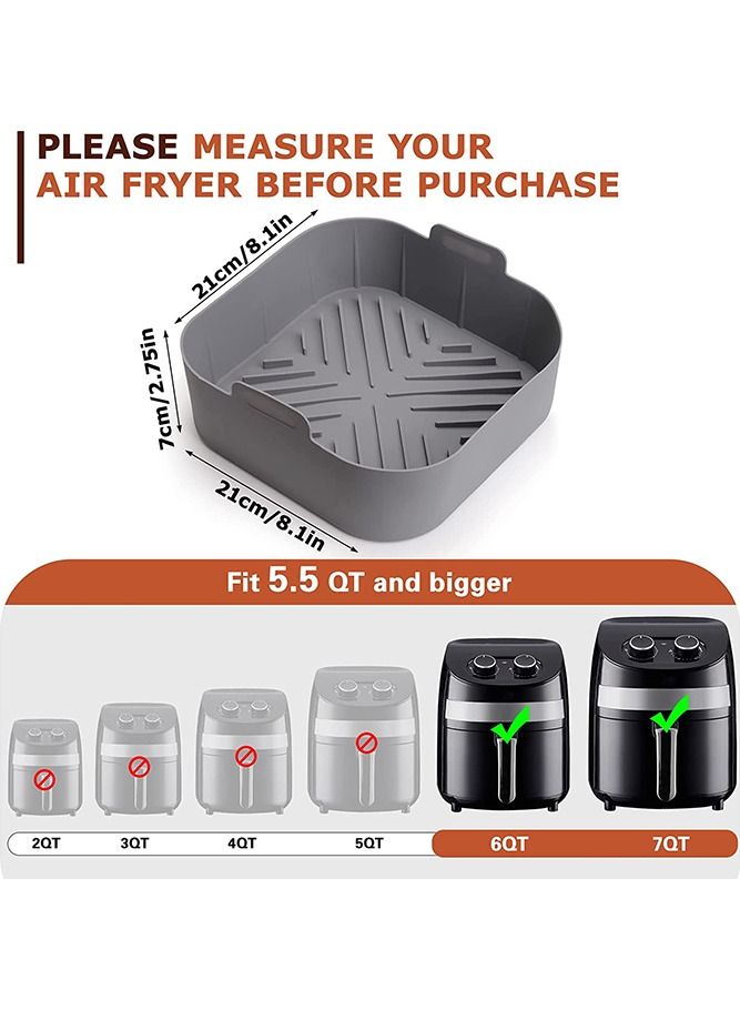 Gray Silicone Air Fryer Basket Liners Square - 1Pcs Reusable Air Fryer Silicone Pots for Food Safe Air fryers Oven Accessories (8.1 Inch)