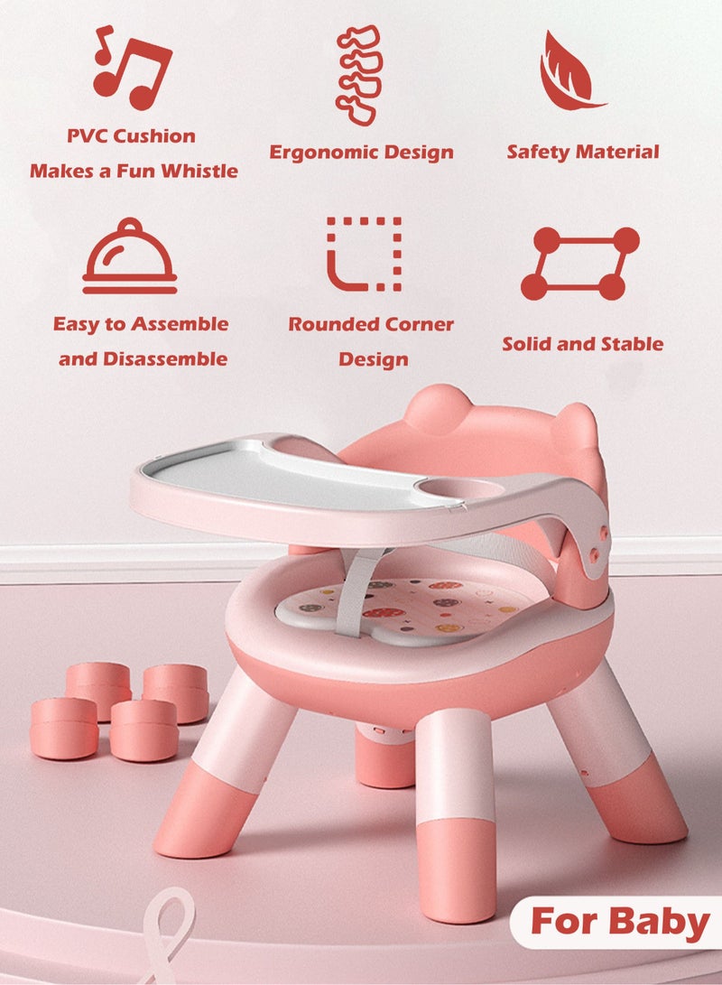 Baby Adjustable Height Dining Chair, with PVC Cushion, will Make Funny Whistle Sounds, Suitable for 0-8 Years Old, Can Bear 100 Catties
