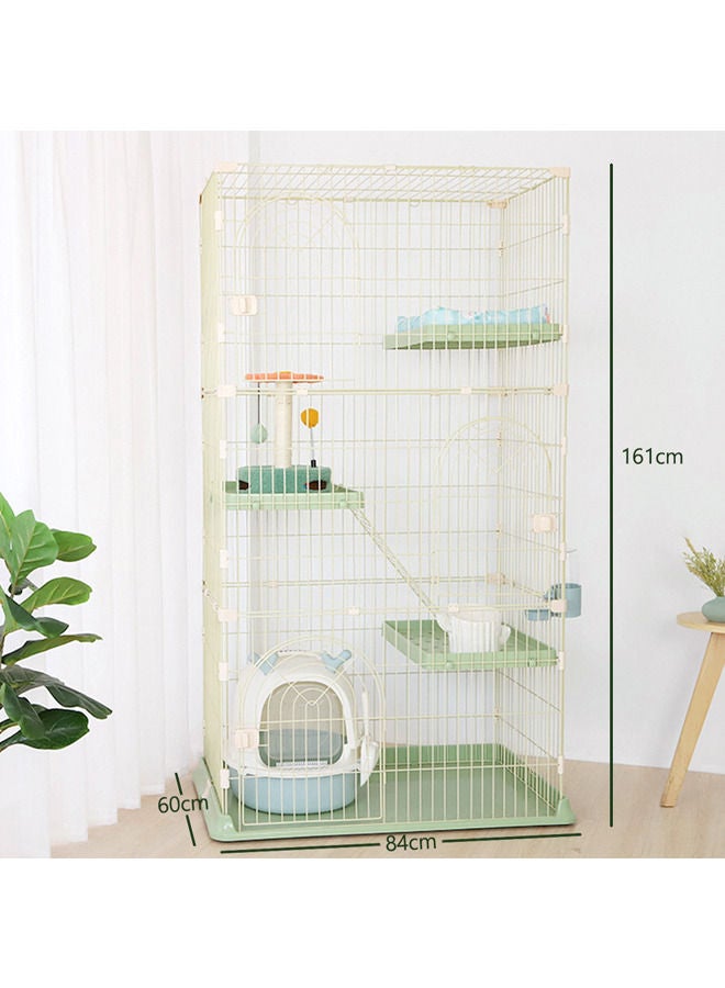 4-Tier Large Wire Cat Cage,Cat Crate for Indoor Cats with 3 Doors & 1 Ladders & 3 Platforms (Green(84 * 60 * 161cm))