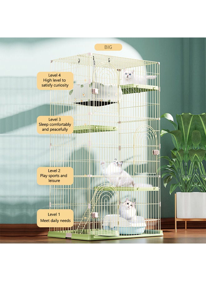 4-Tier Large Wire Cat Cage,Cat Crate for Indoor Cats with 3 Doors & 1 Ladders & 3 Platforms (Green(84 * 60 * 161cm))