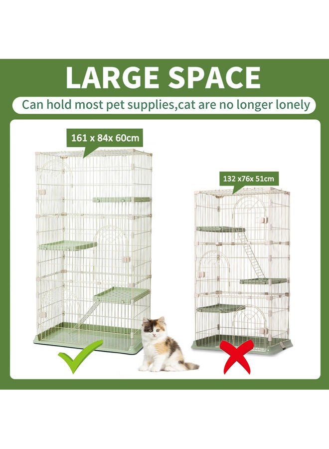 4-Tier Large Wire Cat Cage,Cat Crate for Indoor Cats with 3 Doors & 1 Ladders & 3 Platforms (Green(84 * 60 * 161cm))