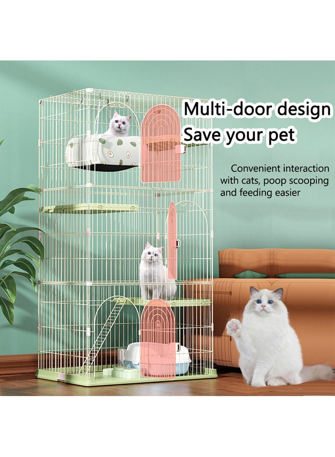 4-Tier Large Wire Cat Cage,Cat Crate for Indoor Cats with 3 Doors & 1 Ladders & 3 Platforms (Green(84 * 60 * 161cm))