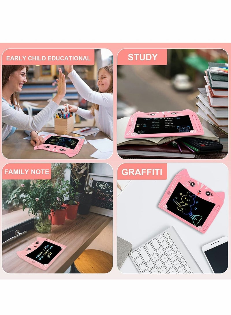 Doodle Board, LCD Writing Tablets with Lock Function 8.5 Inch Drawing Pad Colorful Screen Doodle Learning Board for Preschool Kids Educational Toys Erasable Toys Blackboard Drawing Board (Cat Pink)