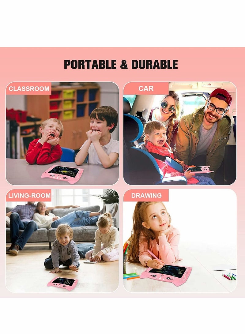 Doodle Board, LCD Writing Tablets with Lock Function 8.5 Inch Drawing Pad Colorful Screen Doodle Learning Board for Preschool Kids Educational Toys Erasable Toys Blackboard Drawing Board (Cat Pink)