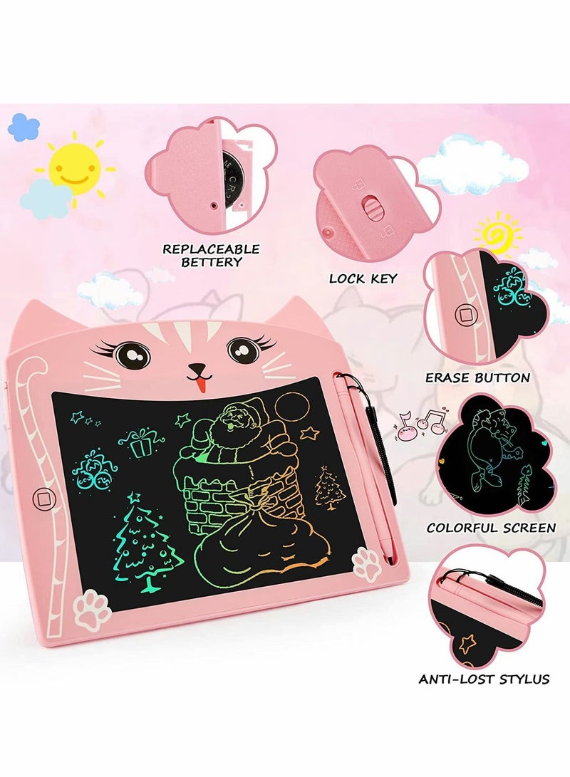 Doodle Board, LCD Writing Tablets with Lock Function 8.5 Inch Drawing Pad Colorful Screen Doodle Learning Board for Preschool Kids Educational Toys Erasable Toys Blackboard Drawing Board (Cat Pink)