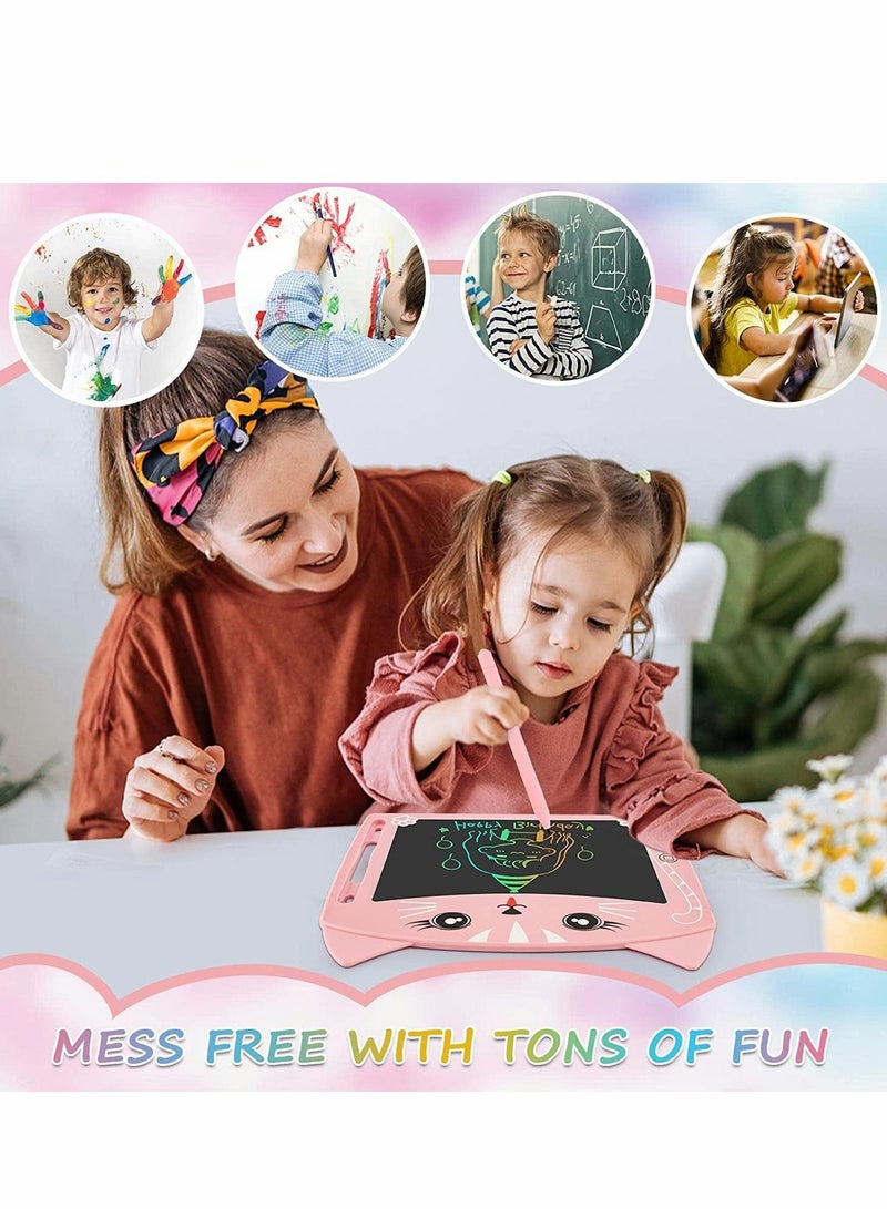 Doodle Board, LCD Writing Tablets with Lock Function 8.5 Inch Drawing Pad Colorful Screen Doodle Learning Board for Preschool Kids Educational Toys Erasable Toys Blackboard Drawing Board (Cat Pink)