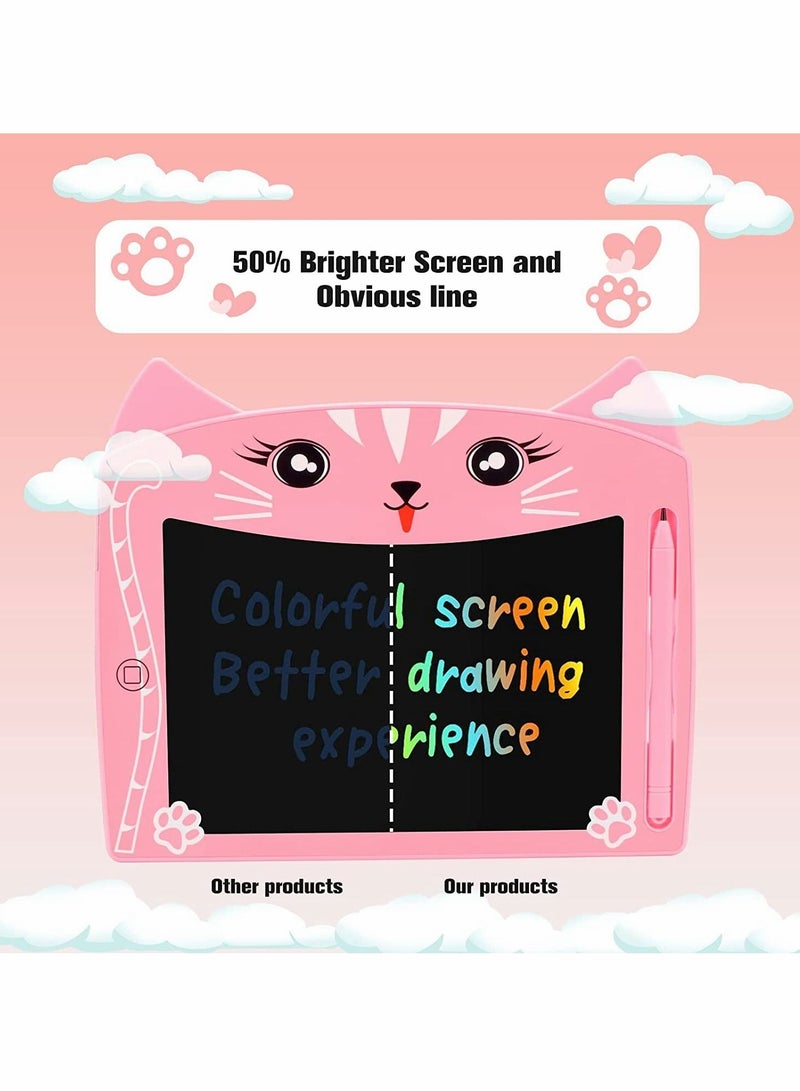 Doodle Board, LCD Writing Tablets with Lock Function 8.5 Inch Drawing Pad Colorful Screen Doodle Learning Board for Preschool Kids Educational Toys Erasable Toys Blackboard Drawing Board (Cat Pink)