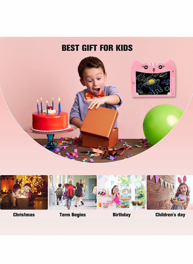 Doodle Board, LCD Writing Tablets with Lock Function 8.5 Inch Drawing Pad Colorful Screen Doodle Learning Board for Preschool Kids Educational Toys Erasable Toys Blackboard Drawing Board (Cat Pink)