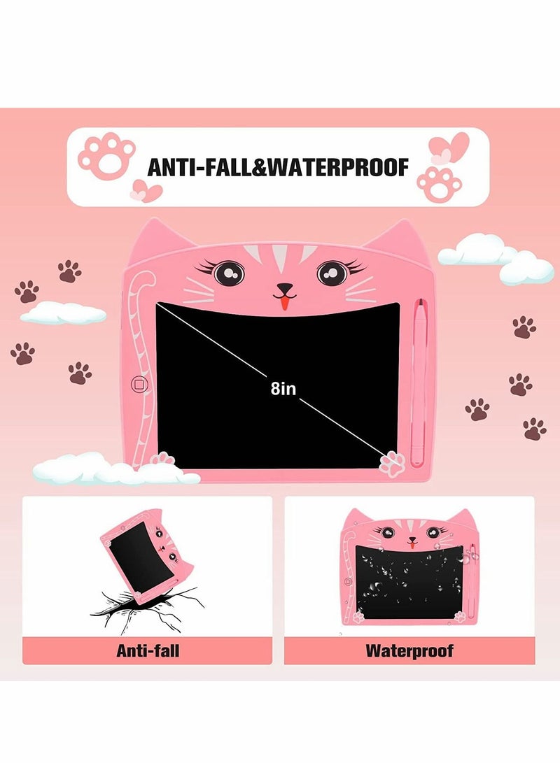 Doodle Board, LCD Writing Tablets with Lock Function 8.5 Inch Drawing Pad Colorful Screen Doodle Learning Board for Preschool Kids Educational Toys Erasable Toys Blackboard Drawing Board (Cat Pink)