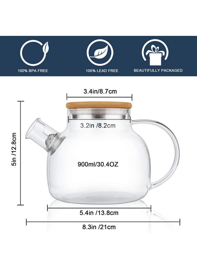 Glass Teapot Stovetop Safe30.4Oz Clear Teapots With Removable Filter Spoutteapot For Loose Leaf And Blooming Tea