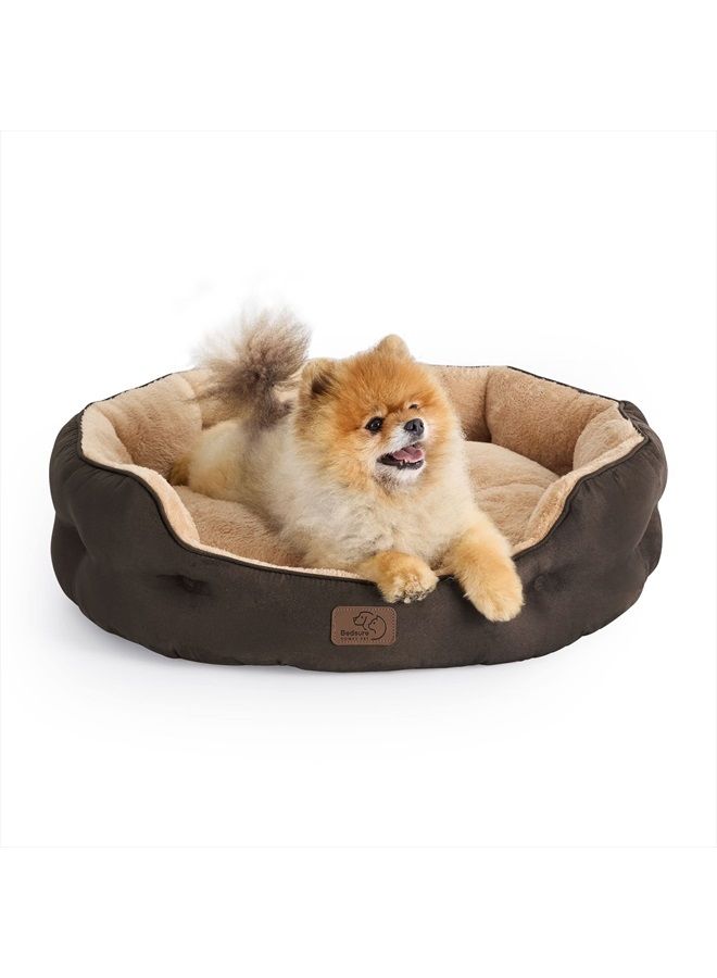 Dog Beds for Small Dogs - Round Cat Beds for Indoor Cats, Washable Pet Bed for Puppy and Kitten with Slip-Resistant Bottom, 25 Inches, Misty Lilac