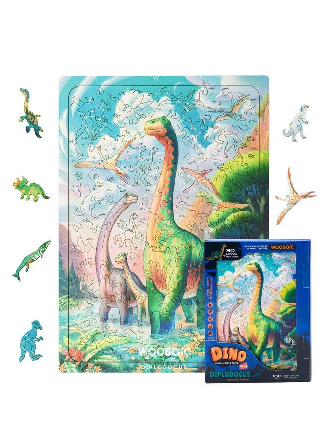 Woosaic Original Wooden Dinosaur Jigsaw Puzzle Diplodocus 100 Pcs 7.4