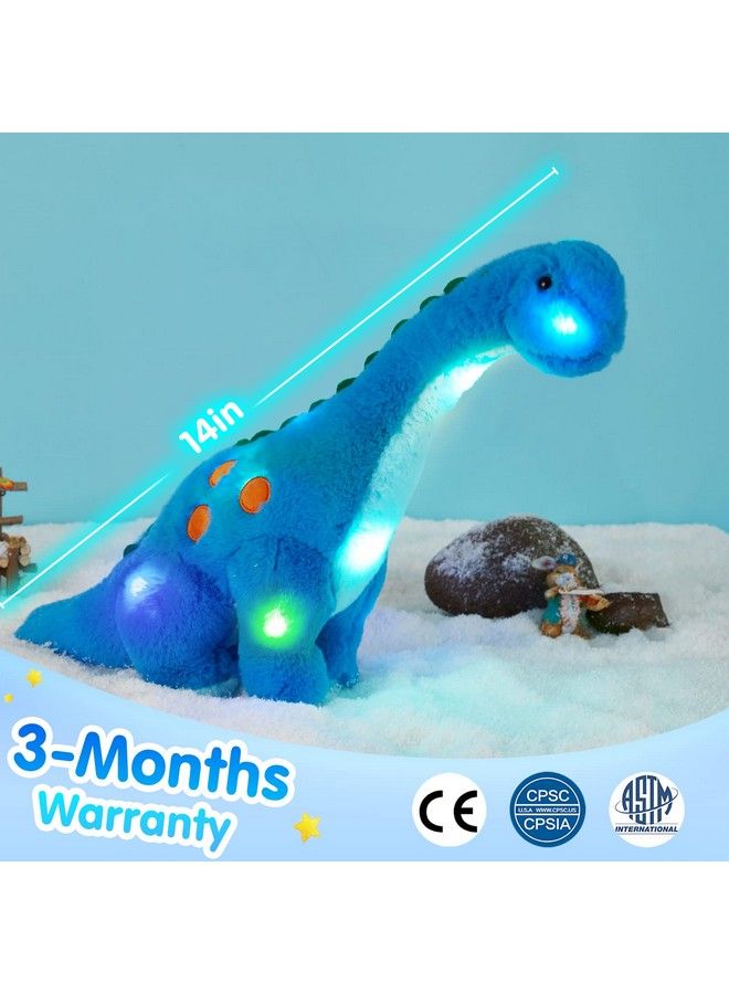 14’’ Light Up Dinosaur Diplodocus Stuffed Animal Floppy Led Plush Toy Night Lights Glow Pillow Long Neck Birthday Gifts For Kids Toddler Girls And Boys Blue