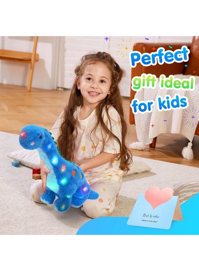 14’’ Light Up Dinosaur Diplodocus Stuffed Animal Floppy Led Plush Toy Night Lights Glow Pillow Long Neck Birthday Gifts For Kids Toddler Girls And Boys Blue