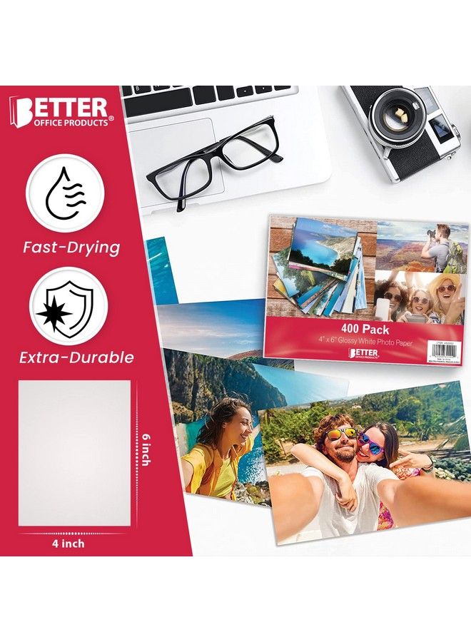 Premium Glossy Photo Paper 4 X 6 Inch 400 Sheets 200 Gsm Better Office Products 4 X 6 400Count Pack