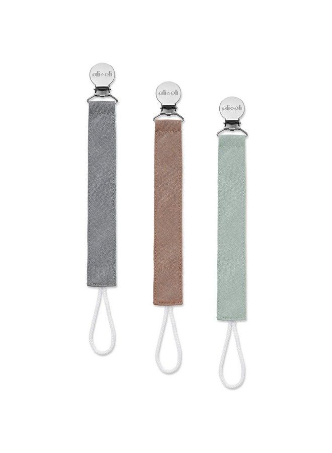 Linen Strap Pacifier Clip (Forest) Set Of 3 (10