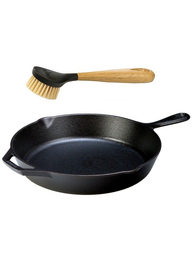 Seasoned Cast Iron Skillet With Scrub Brush 12 Inch Cast Iron Frying Pan With 10 Inch Bristle Brush