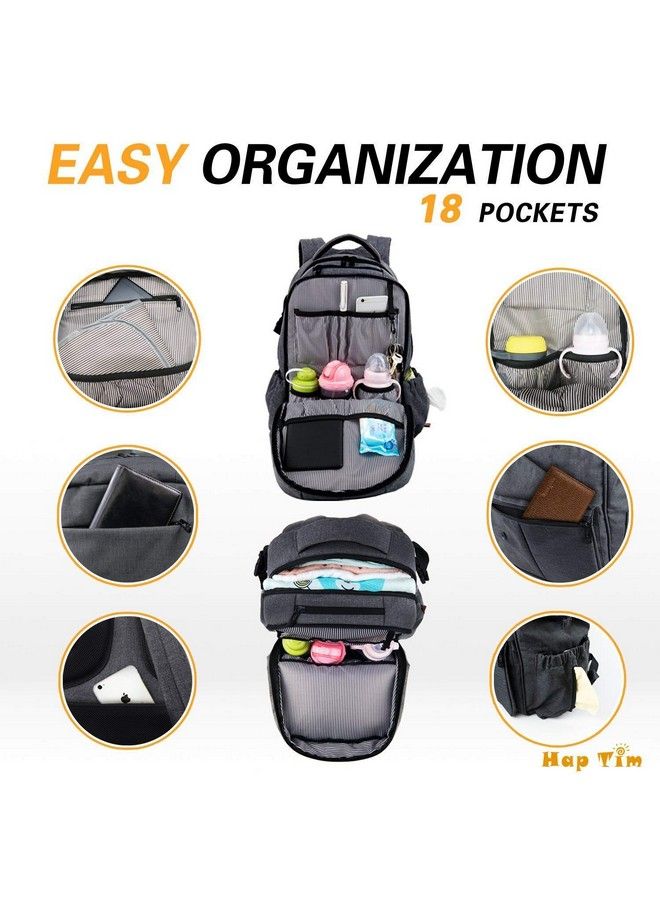 Multi Function Large Baby Diaper Bag Backpack W Stroller Straps Insulated Bottle Pockets Changing Padstylish & Durable(Dark Gray 5284)